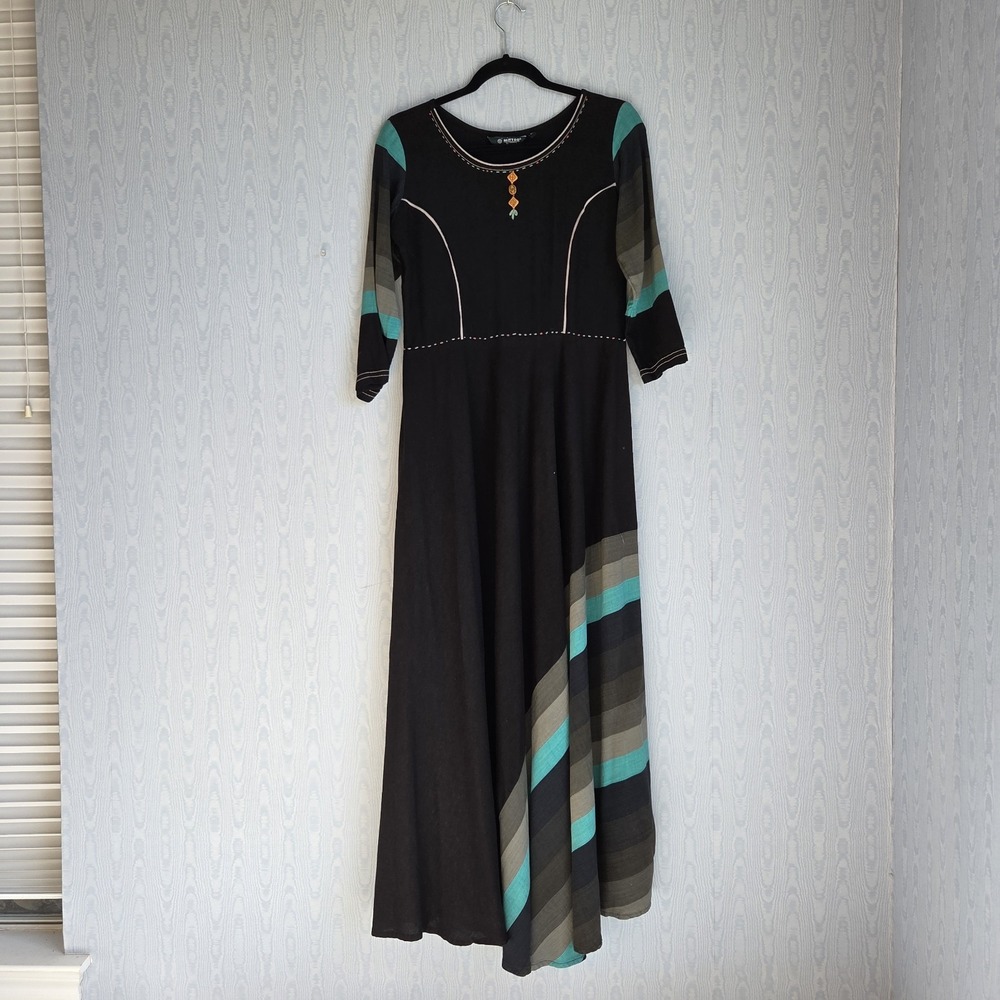 Mittoo Womens‎ XS/S Maxi Dress Beaded Asymmetric Boho Cottage Fairy Grunge Black